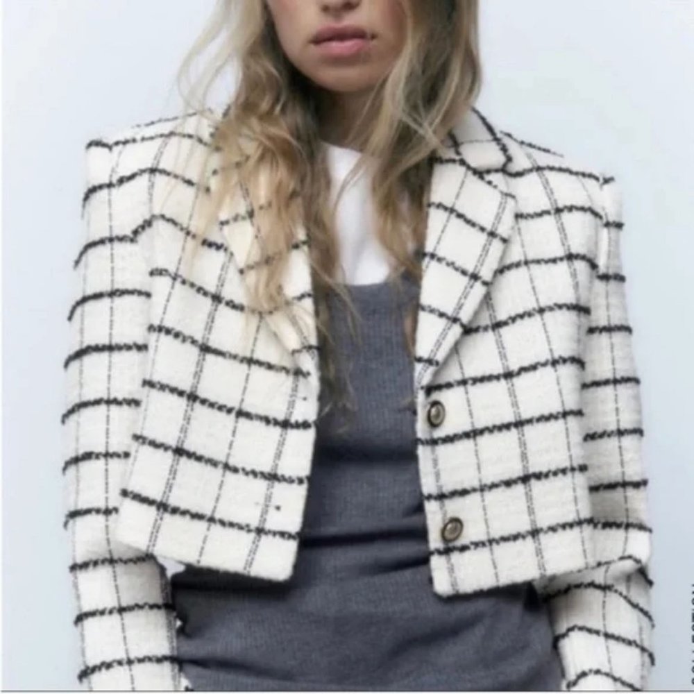 ZARA PLAID CROPPED JACKET - Picture 5 of 7